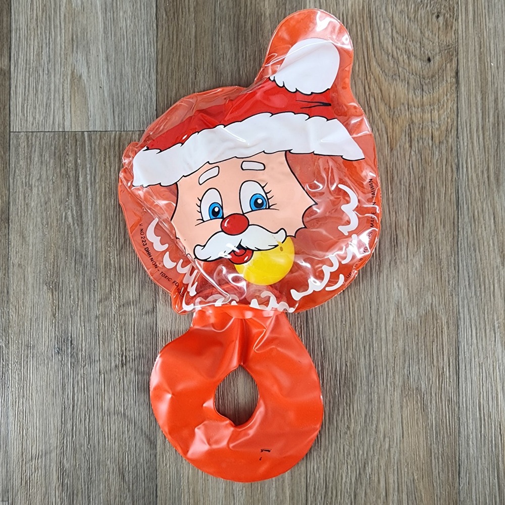 Vintage Santa Claus Inflatable Rattle Toy Red Vinyl Christmas Novelty Taiwan